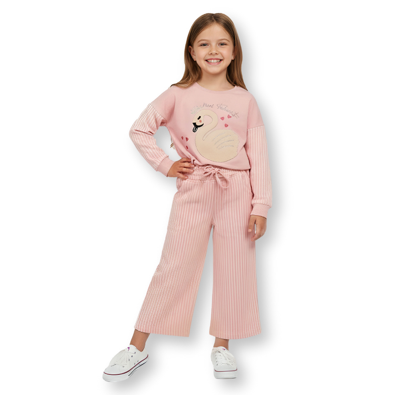 Genius - 2pc-Set - Girl's Sweatshirt & Wide Leg Pant - Pink
