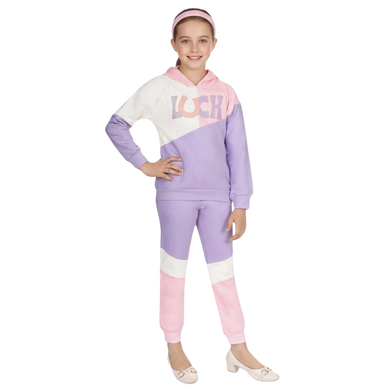 Genius - 2pc-Set - Girl's Luck Hooded Sweatshirt & Jogger - Purple/Pink