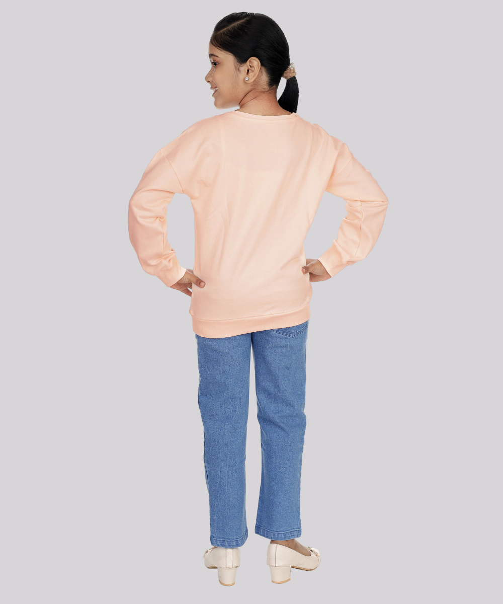 Genius - 2pc-Set - Girl's Sweatshirt & Denim Jeans - Peach/Blue