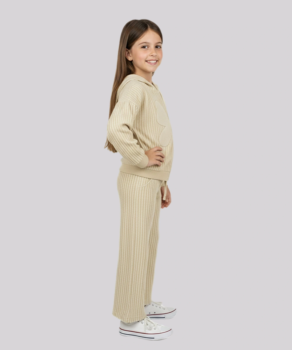 Genius - 2pc-Set - Girl's Hooded Jacket & Wide Leg Pant - Beige