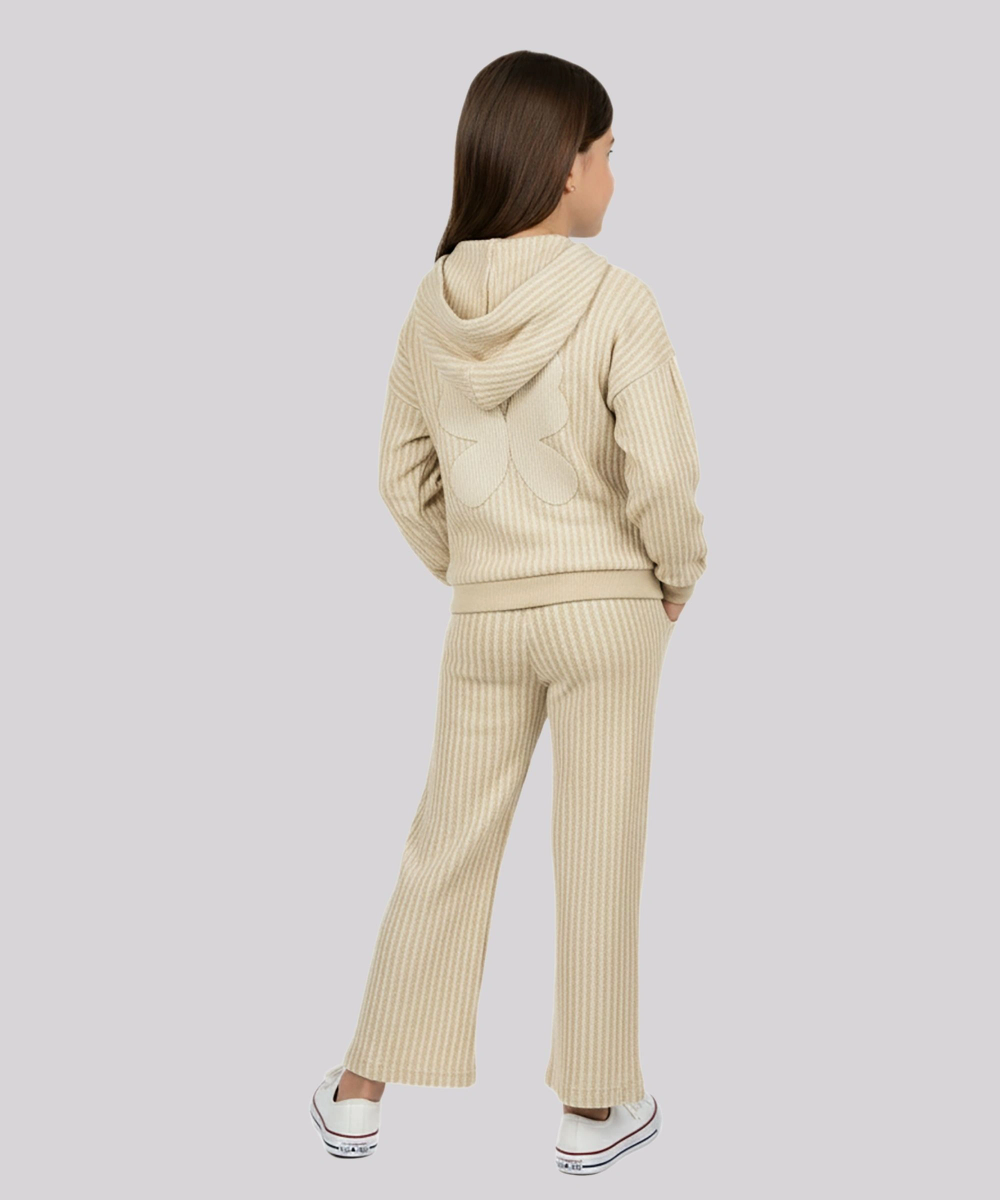 Genius - 2pc-Set - Girl's Hooded Jacket & Wide Leg Pant - Beige