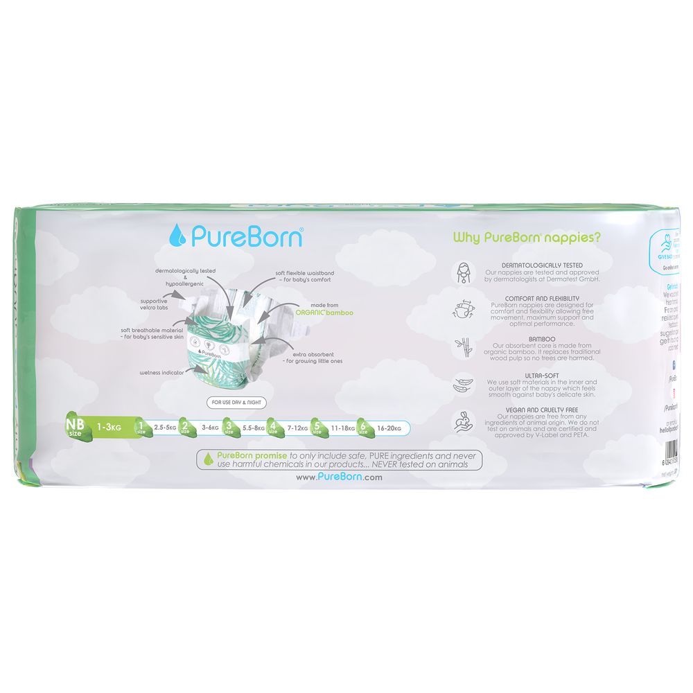 Pureborn - NB Organic Diapers 1-3Kg 34s - Single Pack - Cloud