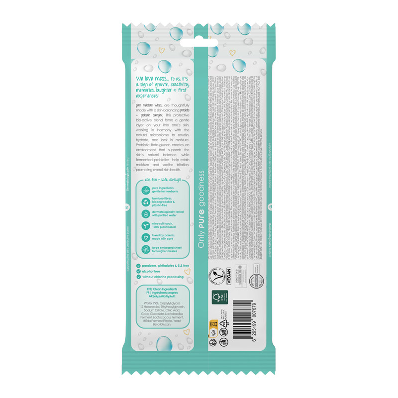 Pureborn - Pure Moisture Wipes With Prebiotic & Probiotic Complex - 20 Pcs