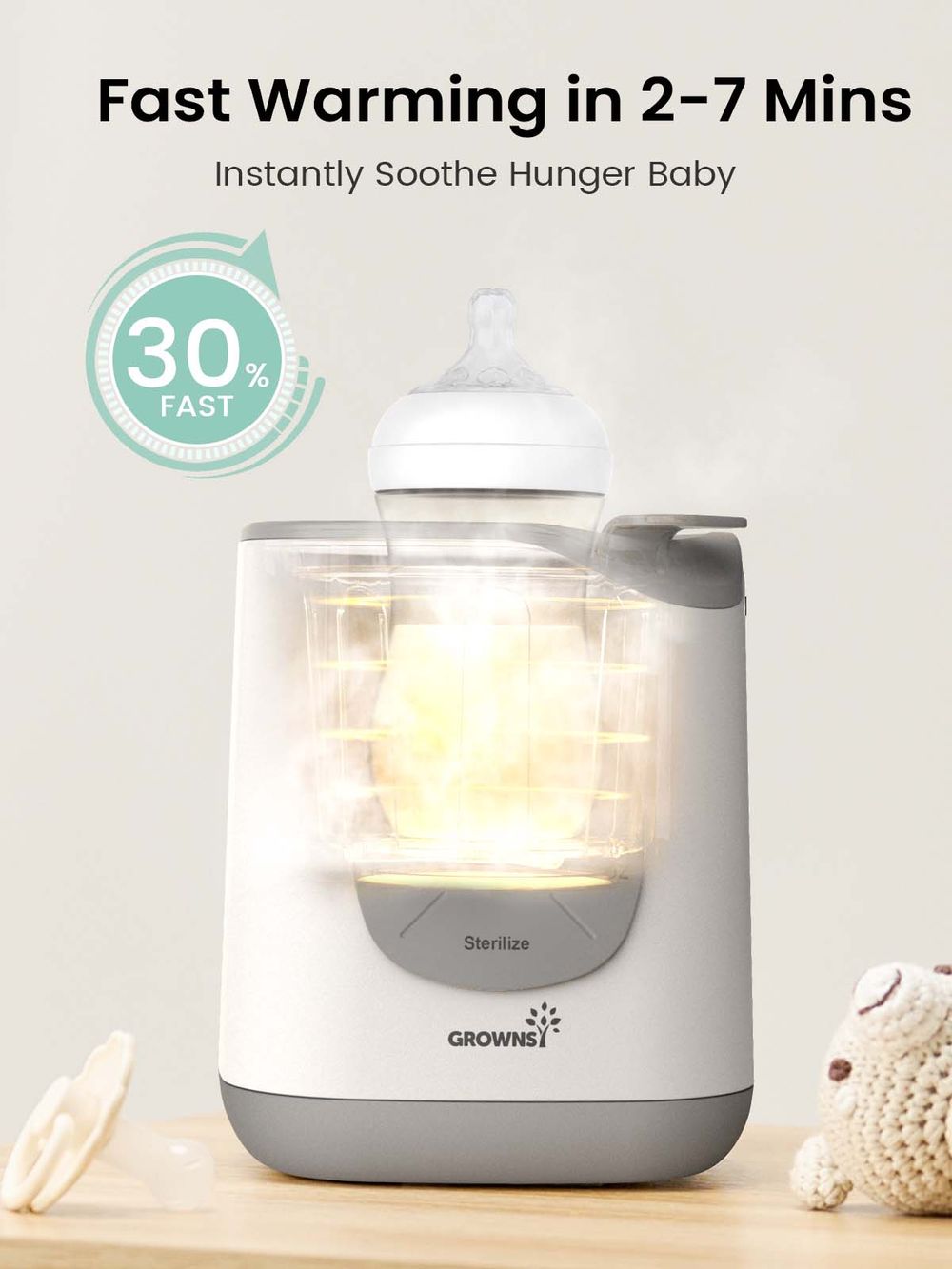 Grownsy - 10-in-1 Bottle Warmer for Breast Milk & Formula - Smart Temp Control