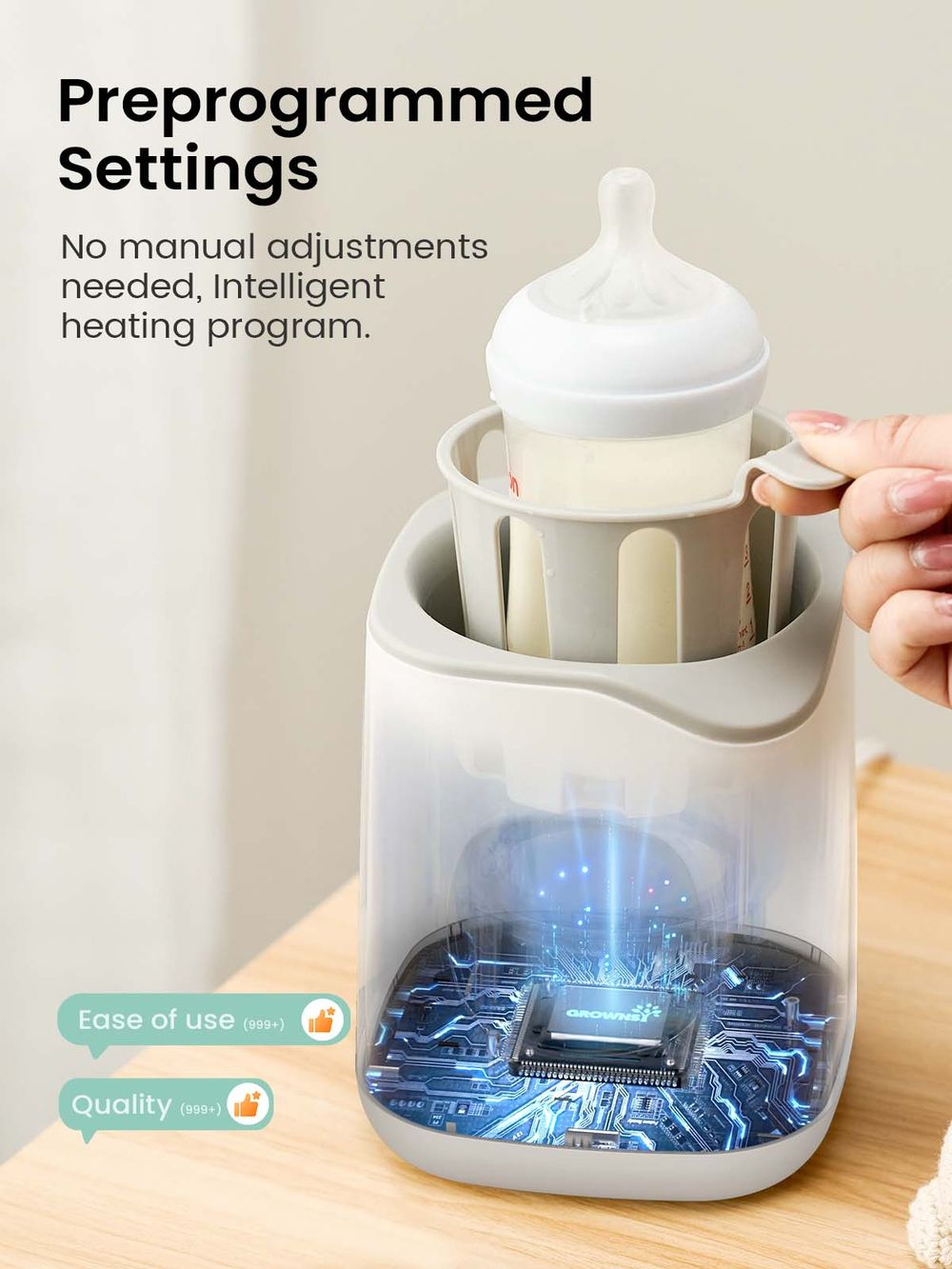 Grownsy - 10-in-1 Bottle Warmer for Breast Milk & Formula - Smart Temp Control