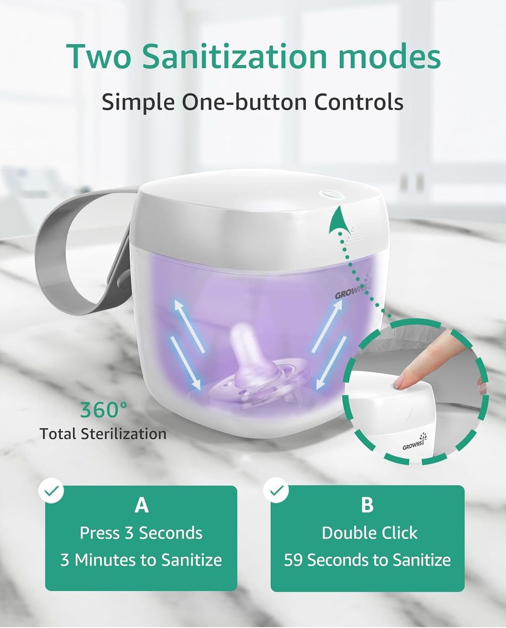 Grownsy - Portable UV Pacifier Sanitizer Sterilizer with USB Charging – 99.99% Clean