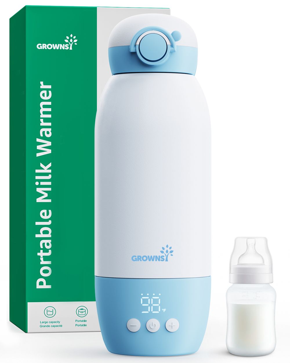 Grownsy - Fast Portable Bottle Warmer for Breastmilk & Formula - Precise Temp Control