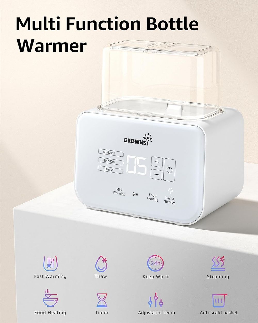Grownsy - Multi Function Bottle Warmer for Breast Milk / Formula with Temp Timer Control 