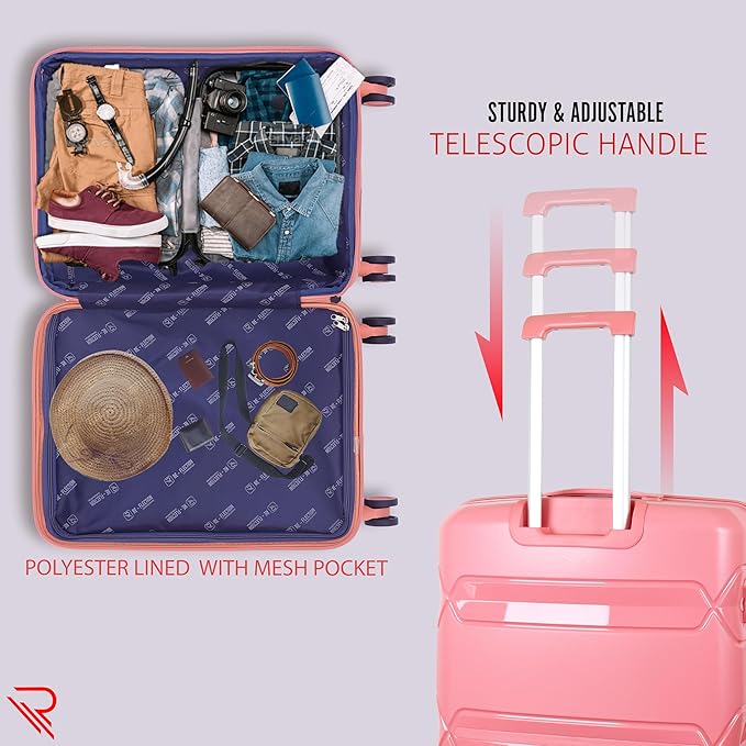 Re-Flection - Platinum PP Travel Luggage Trolley With Wheels 3Pc Set - Pink