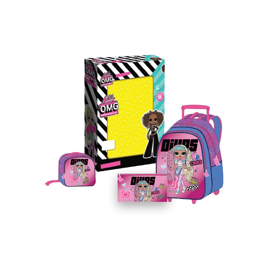 MGA - LOL-OMG Kids 3-in-1 Box Set With 18" - Trolley School Bag, Lunch Bag & Pencil Case - Pink