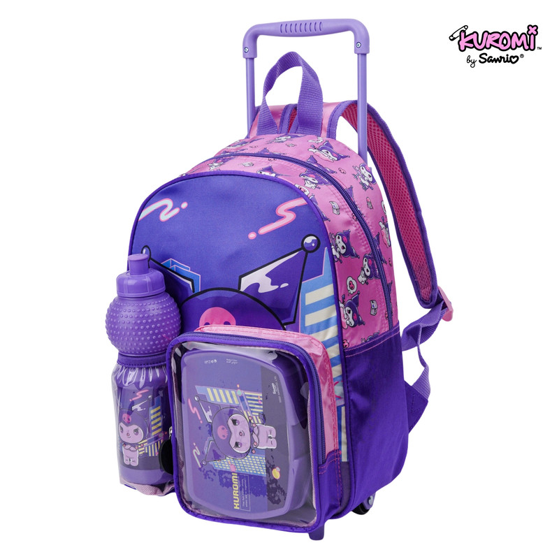 Sanrio - Kuromi 3in1 Toddler Set - 13-Inch Trolley Bag - Water Bottle & Lunch Box - Purple
