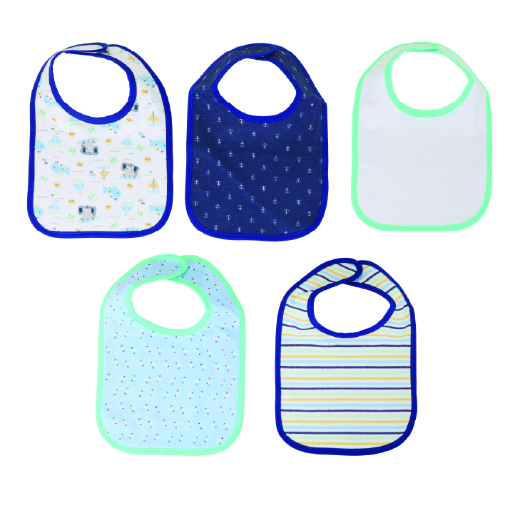 Nurtur Cozi - Baby Milk Feeding Bibs - Terry Cotton - Pack of 5 - Blue/Multicolor