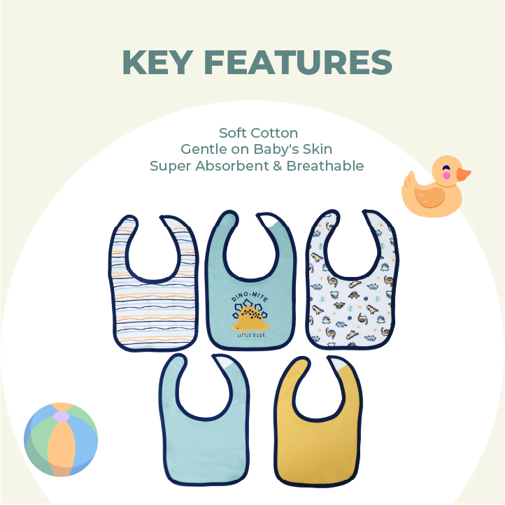 Nurtur Cozi - Baby Milk Feeding Printed Bibs - Terry Cotton - 5 Pcs - Multicolor