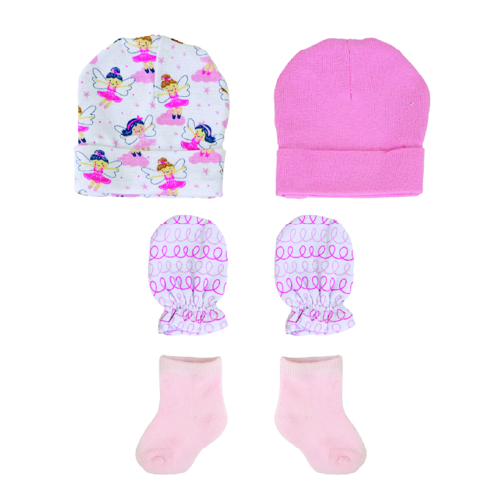 Nurtur Cozi - 6pc-Set - Hats & Mittens With Socks For Baby Girl