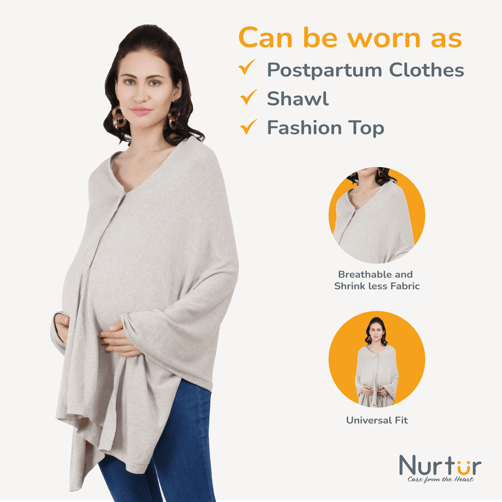 Nurtur - Cotton Maternity Poncho - Silver - Free Size