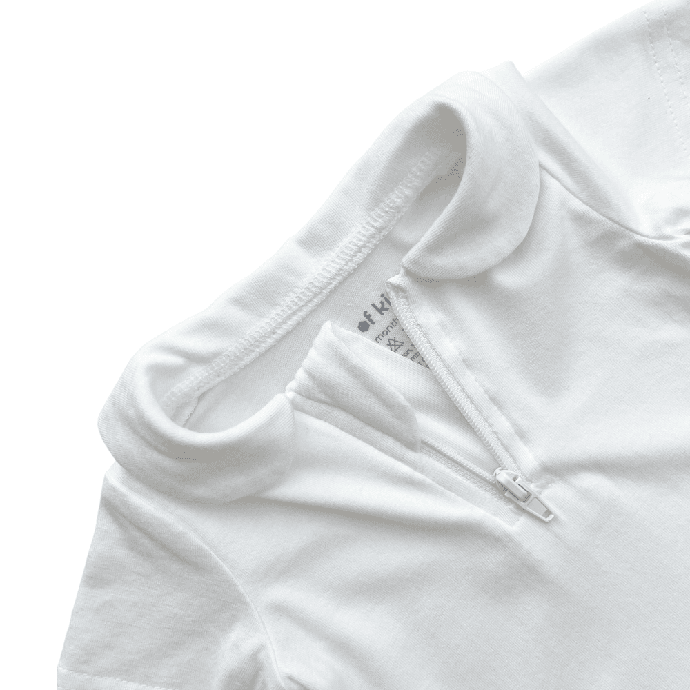 Next of Kin - Rue Peter Pan Collar Zip Bamboo Bodysuit - White