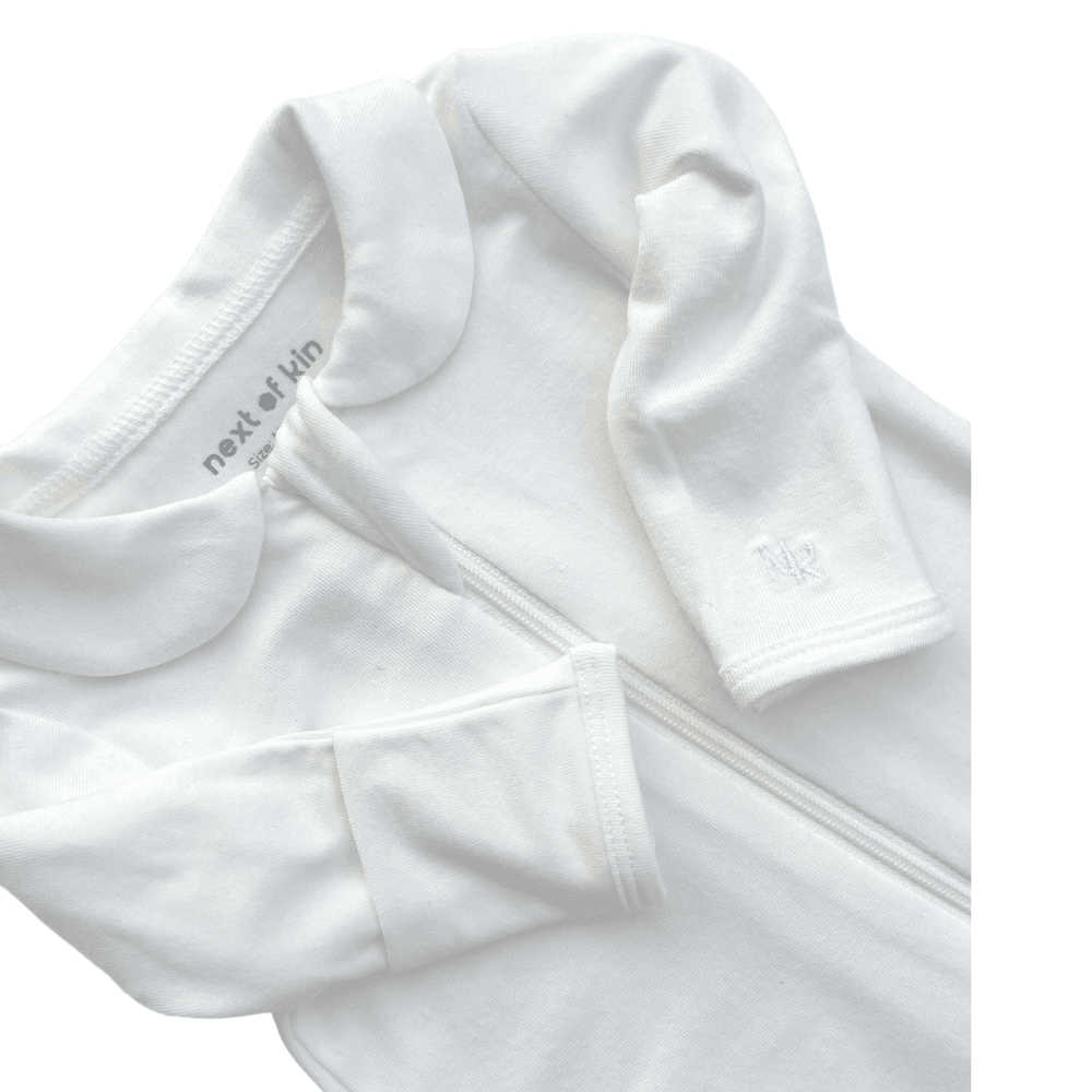 Next of Kin - Elliot Essential Zippy Peter Pan Collar Bamboo Onesie - White