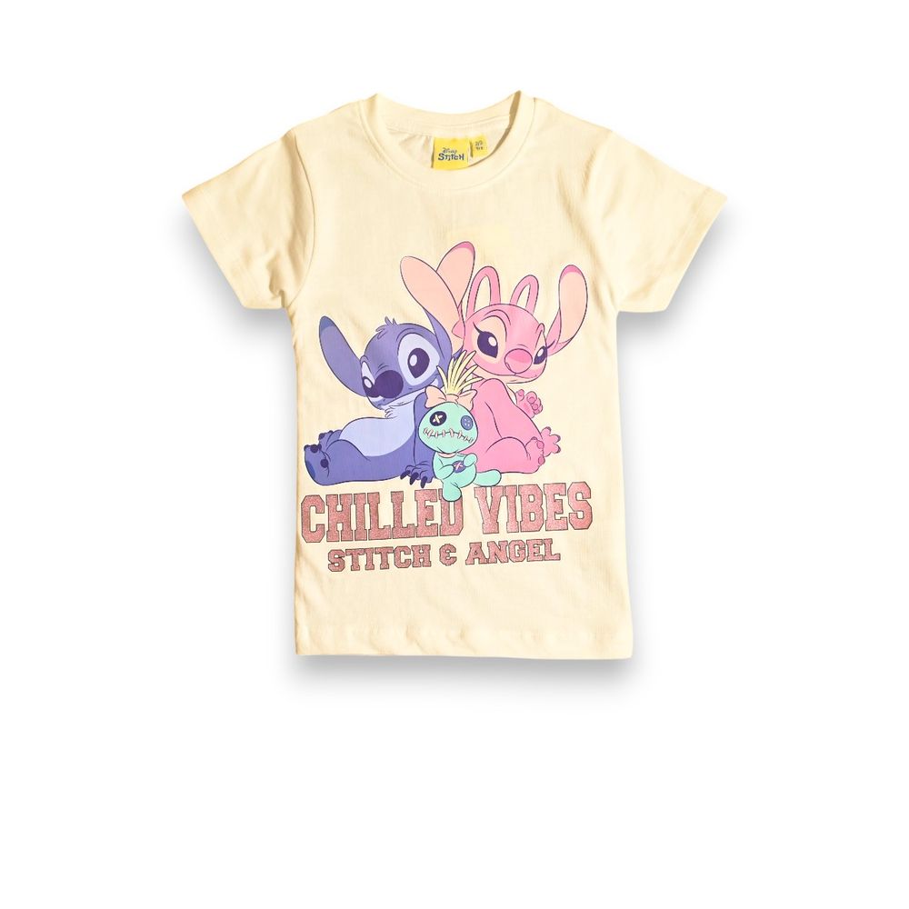 Lilo & Stitch - 2pc-Set - Girls' Chilled Vibes Printed T-Shirt & Shorts - Beige