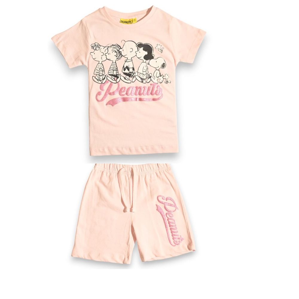 Peanuts - 2pc-Set - Girls' Printed Short Sleeves T-Shirt & Shorts - Pink