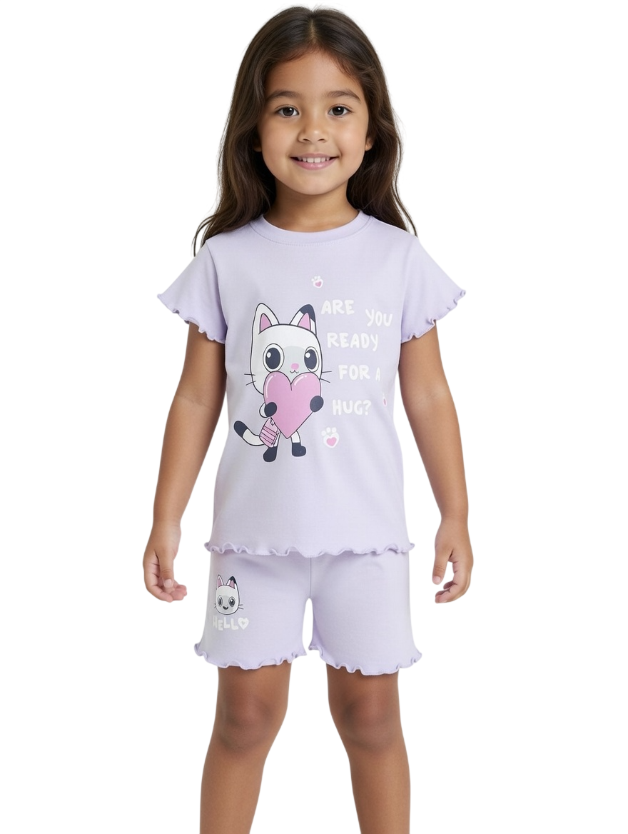 Gabby's Dollhouse - 2pc-Set - Girl's Short Sleeves T-Shirt & Shorts - Lilac