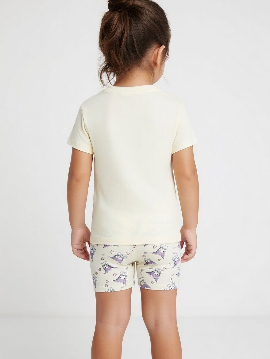 Kuromi - 2pc-Set - Girl's Printed Short Sleeves T-Shirt & Shorts - White