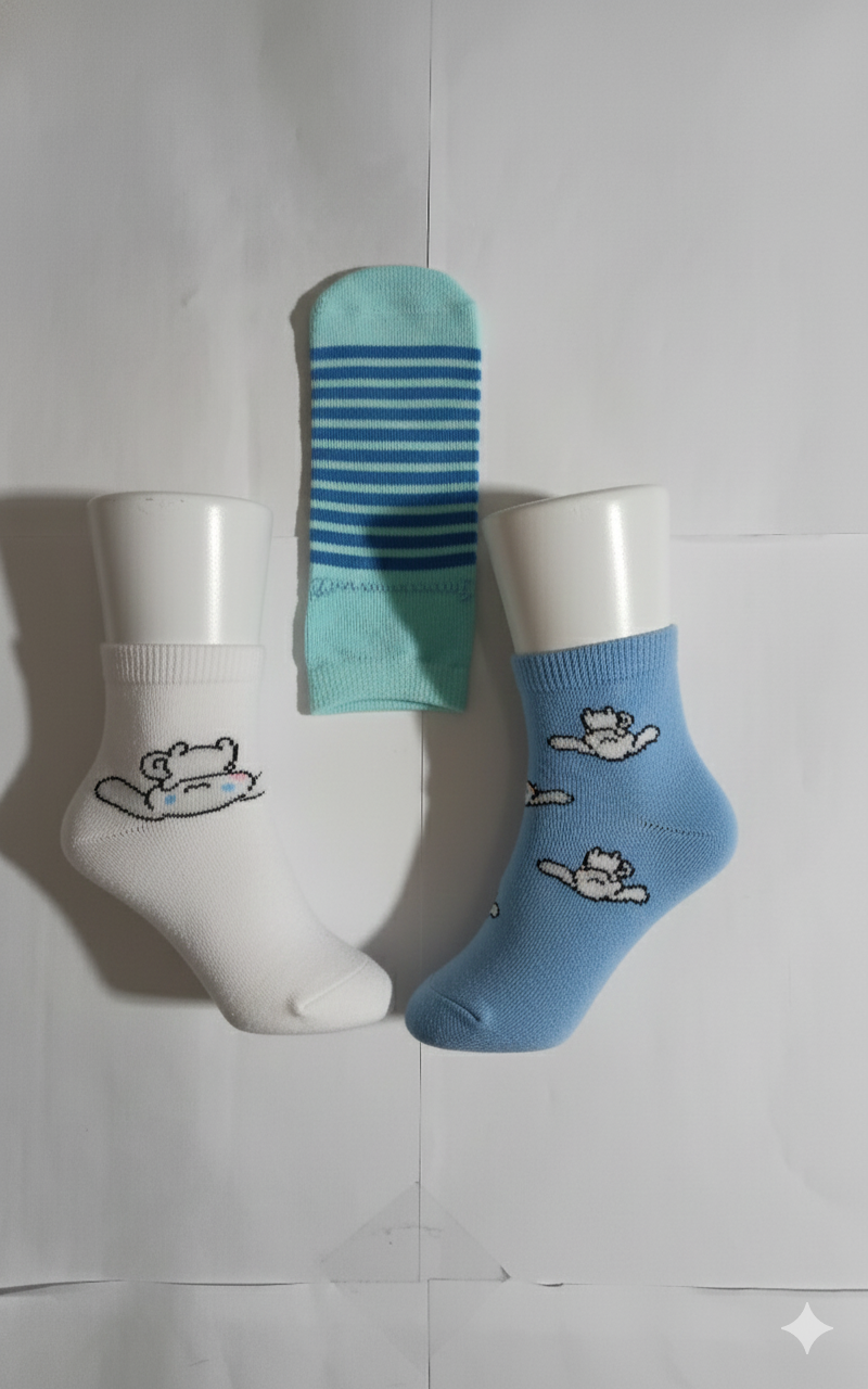 Cinnamoroll 3pc-Set - Girl's Anklet Socks - Grey/Blue/Green