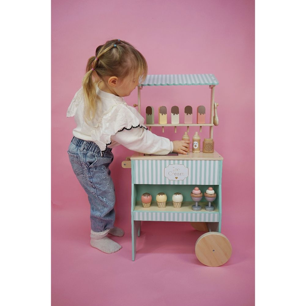 Jabadabado Wooden Ice Cream Shop Pretend Playset - Multicolor - 15 Pcs