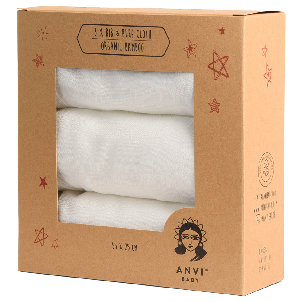 Anvi Baby - Organic Burp & Bib Cloth Pack Of 3 - White