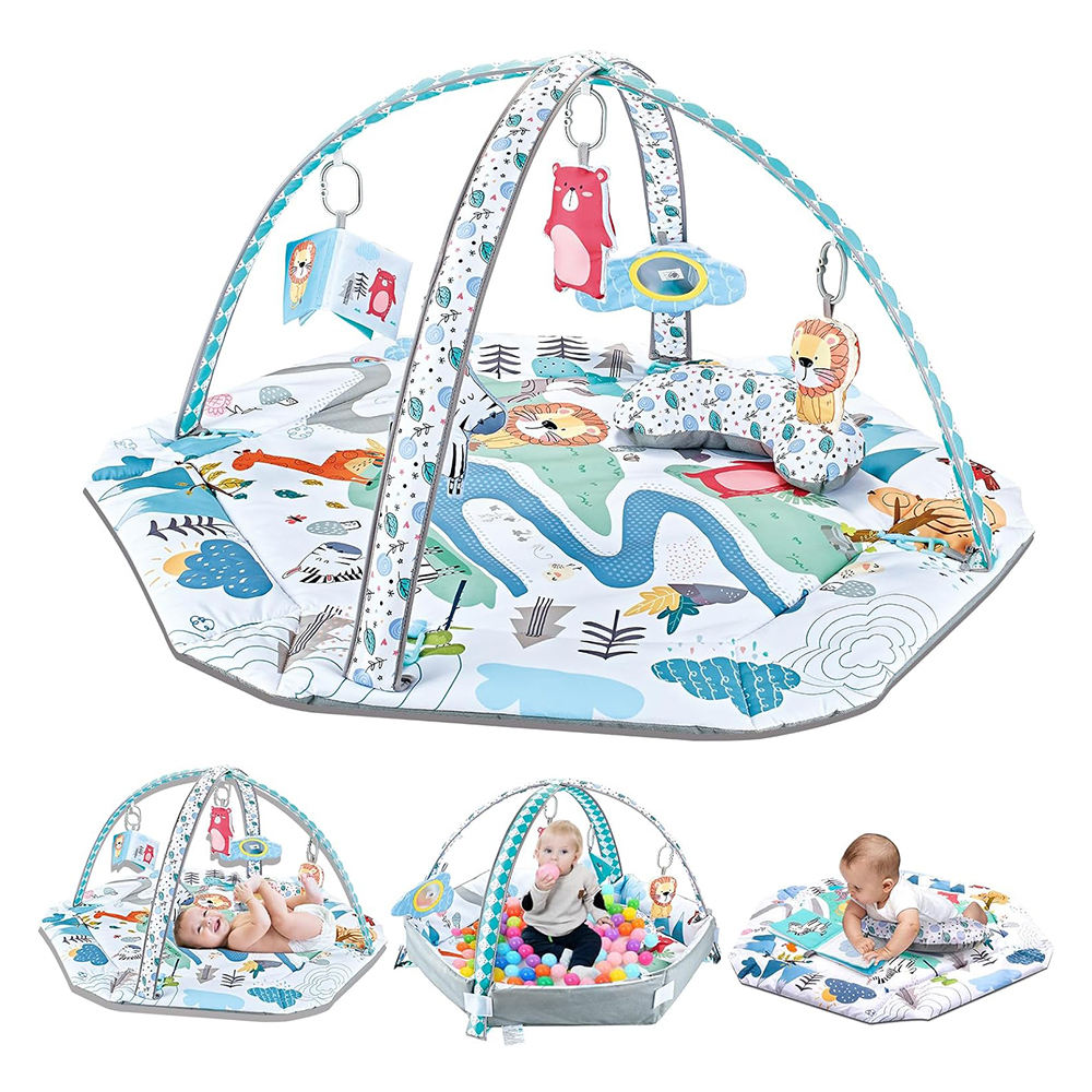 Little Learners - Forest Friends Hexagonal Baby Play Mat With 5 Toys