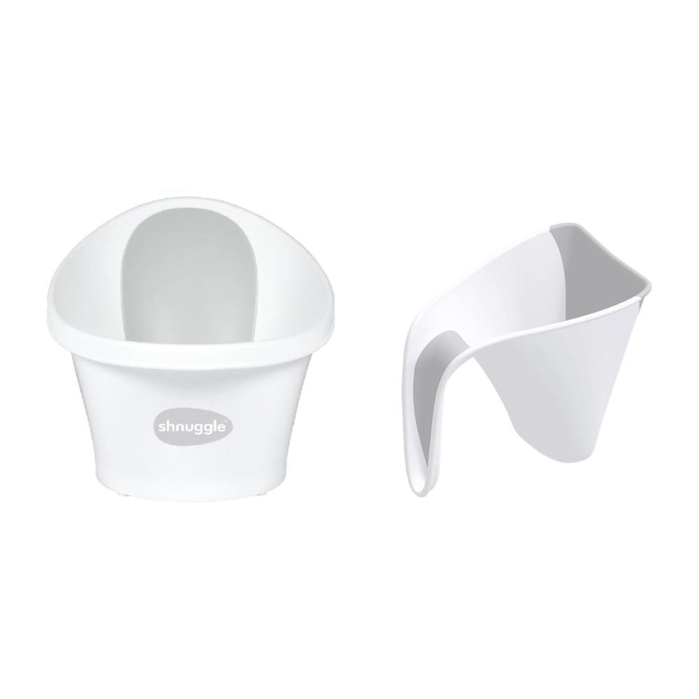 Shnuggle - Baby Bath & Rinsing Jug Bundle - White - 2pc Set