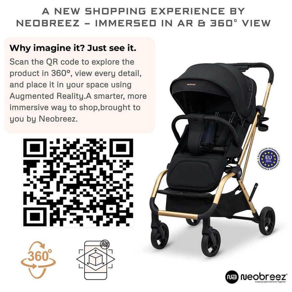 Neobreez - Octa 360 Degree Reversible Stroller Compact Travel Stroller - Black