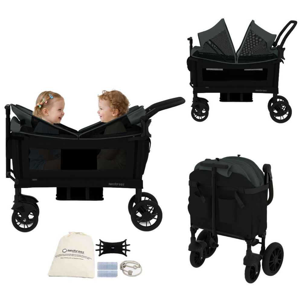 Neobreez - ADVI Wagon Stroller Double Stroller Push&Pull Foldable Twin Stroller - Black
