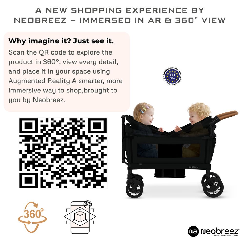 Neobreez - ADVI Wagon Stroller Double Stroller Push&Pull Foldable Twin Stroller - Black