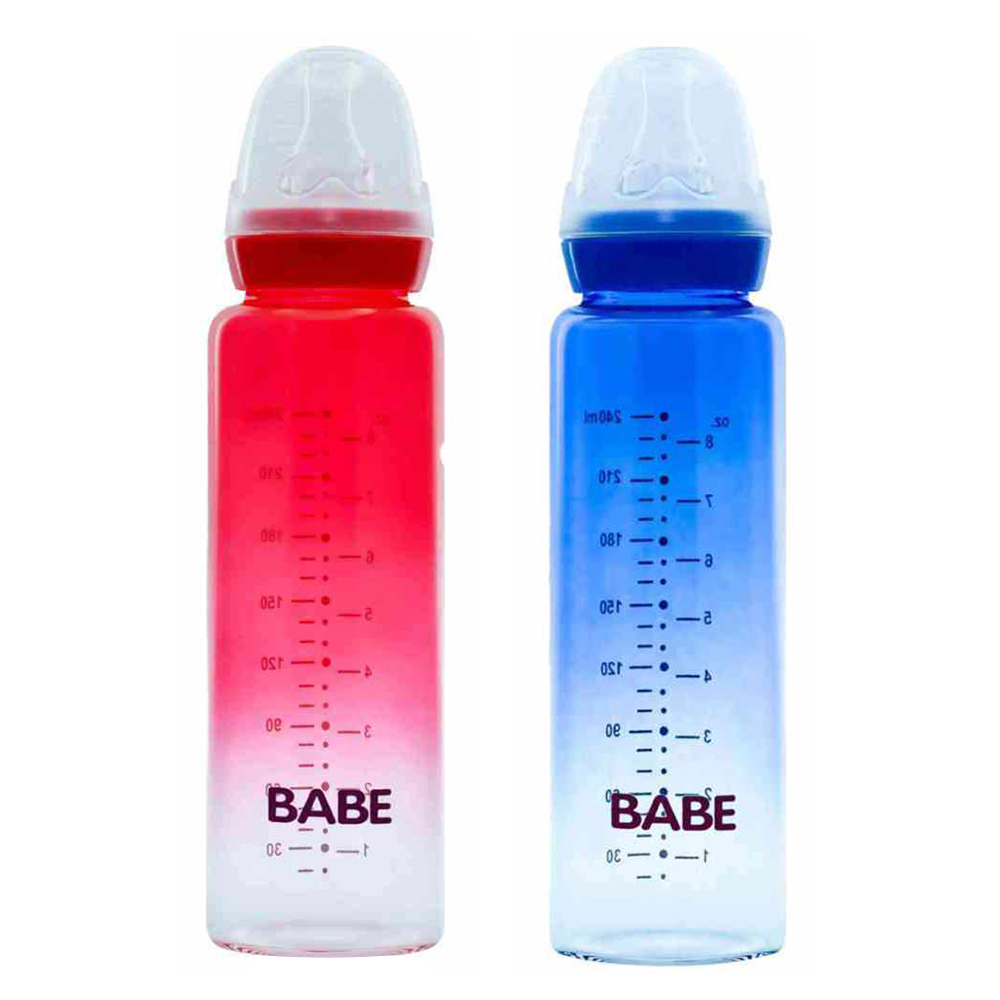 Babe - Baby Glass Feeding Bottle - 240 ml