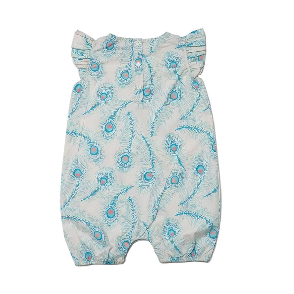 Lucy & Sam - Girl's Peacock Woven Frill Romper - White