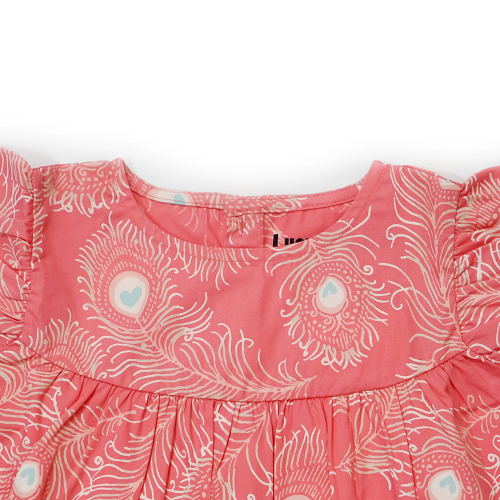 Lucy & Sam - Girl's Peacock Woven Dress - Pink