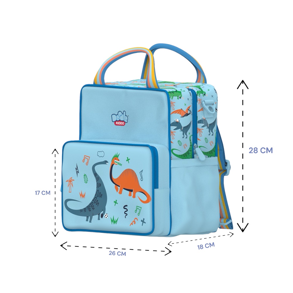 Doodle Kiddo - 2-in-1 Dinosaur Backpack Lunch Bag - Blue