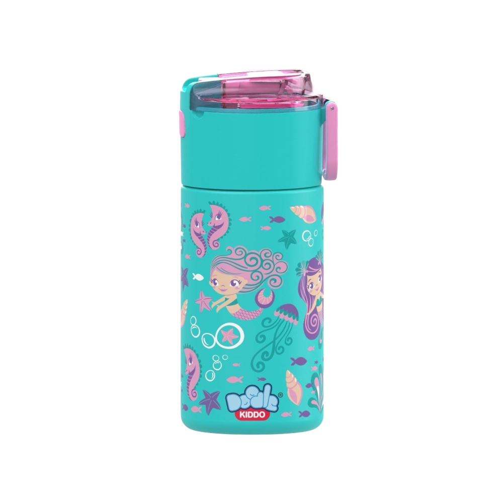Doodle Kiddo - Mermaid Stainless Steel Water Bottle - Aqua - 450 ml
