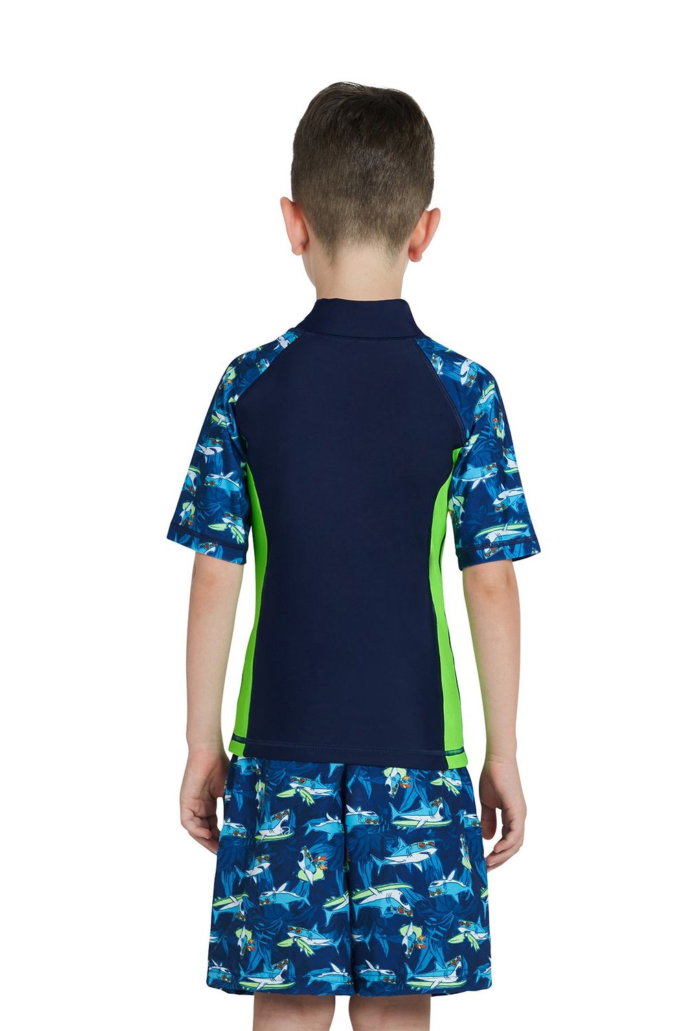 Coega Sunwear - Boys' Short Sleeves Rashguard - Navy Sharks