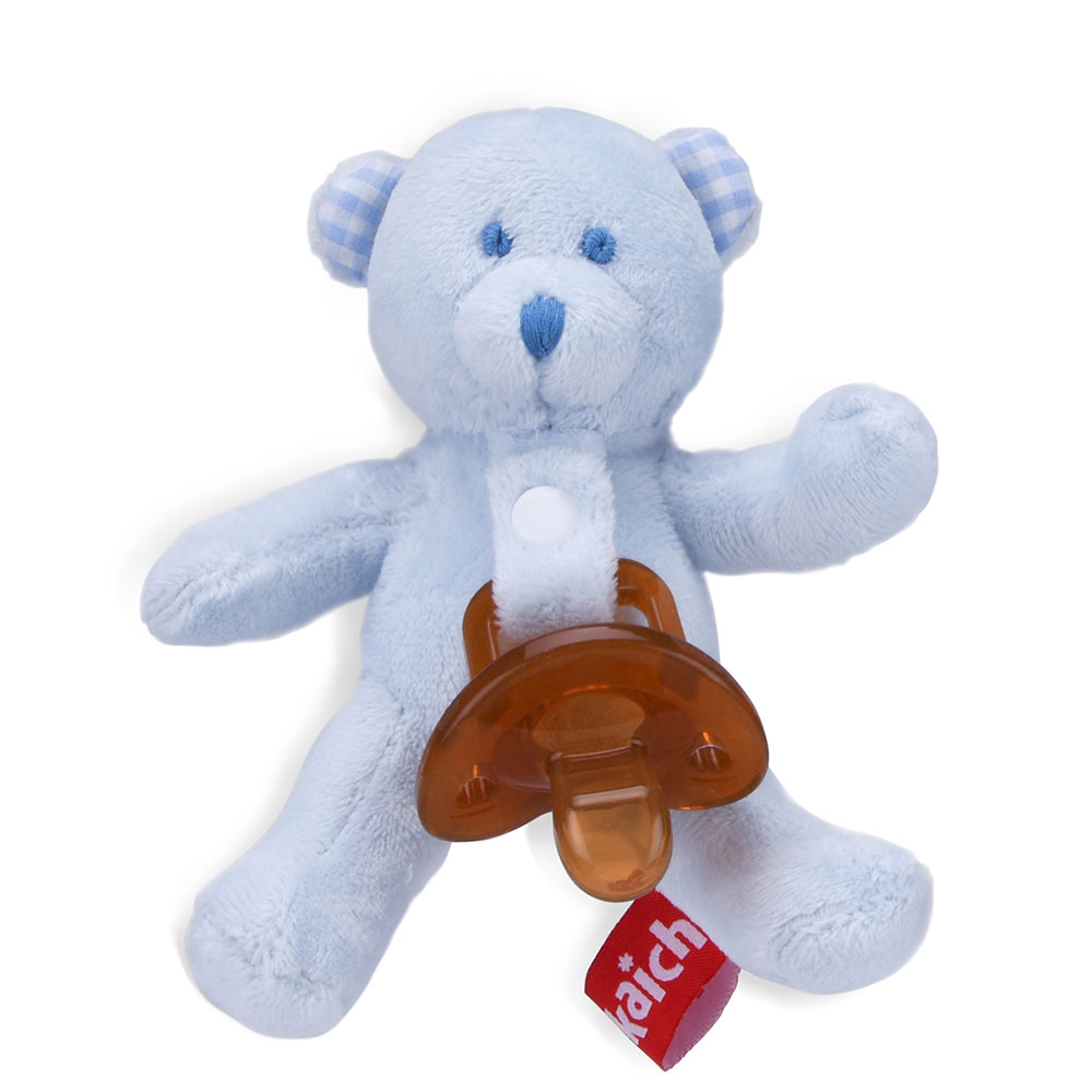 Babycare - Bear Plush Soothing Toy With Silicone Pacifier - Blue/Brown