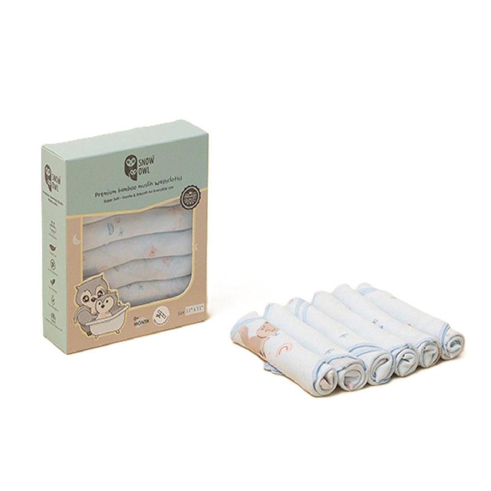 Snow Owl Bamboo Muslin - Pack of 6 - Lovely Sky