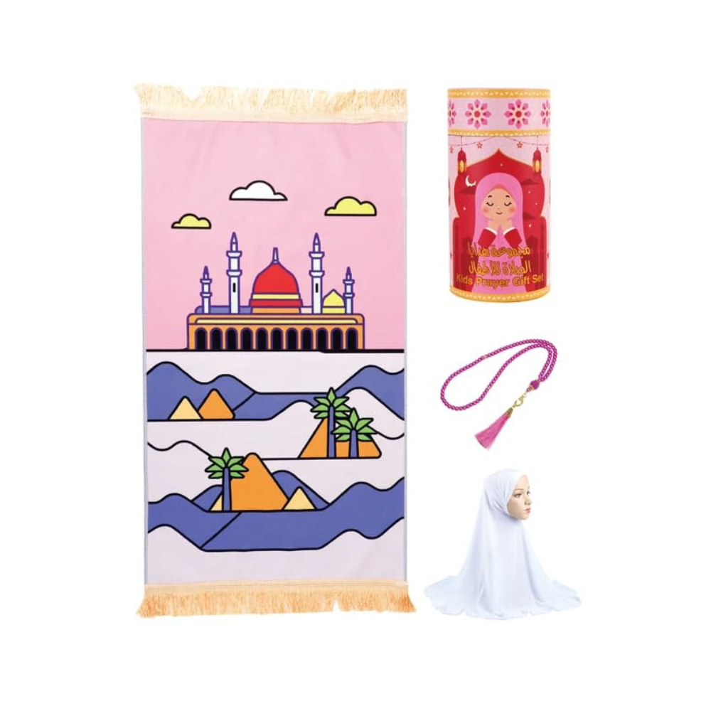 Brain Giggles - Girl's Islamic Prayer Gift Set - Pink - 4 Pcs