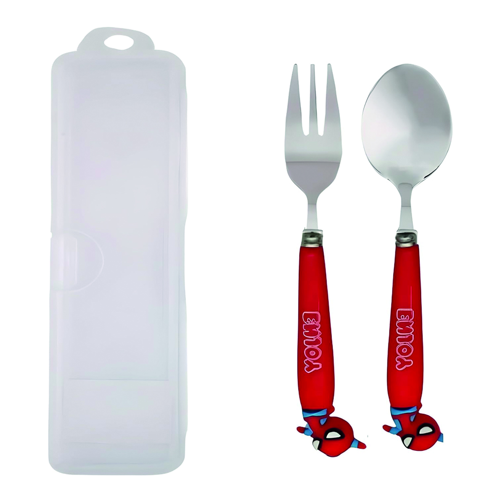 Cravista - Kids Stainless Steel Spoon, Fork & Storage Case Set - Superhero - 3 Pcs