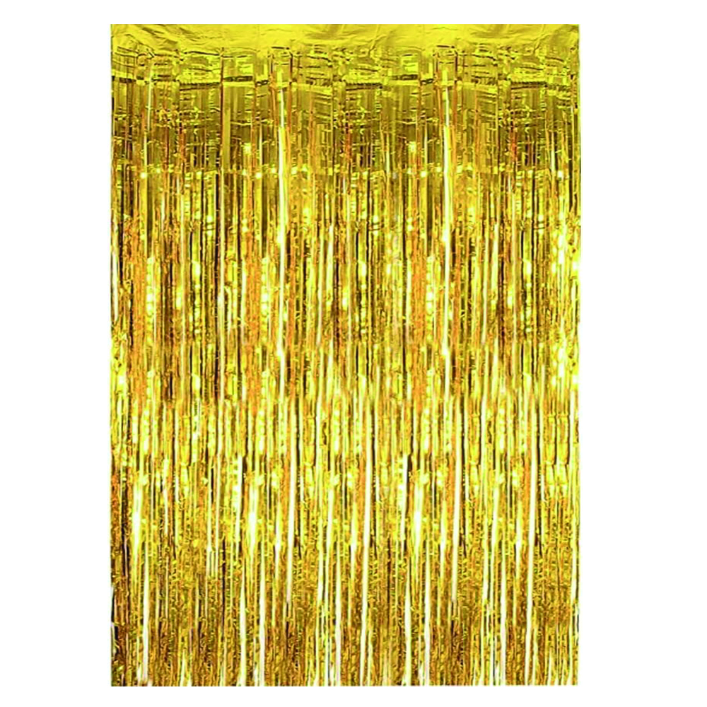 BrainGiggles - Birthday Party Metallic Foil Fringe Backdrop Curtain - 6ft X 3ft - Gold