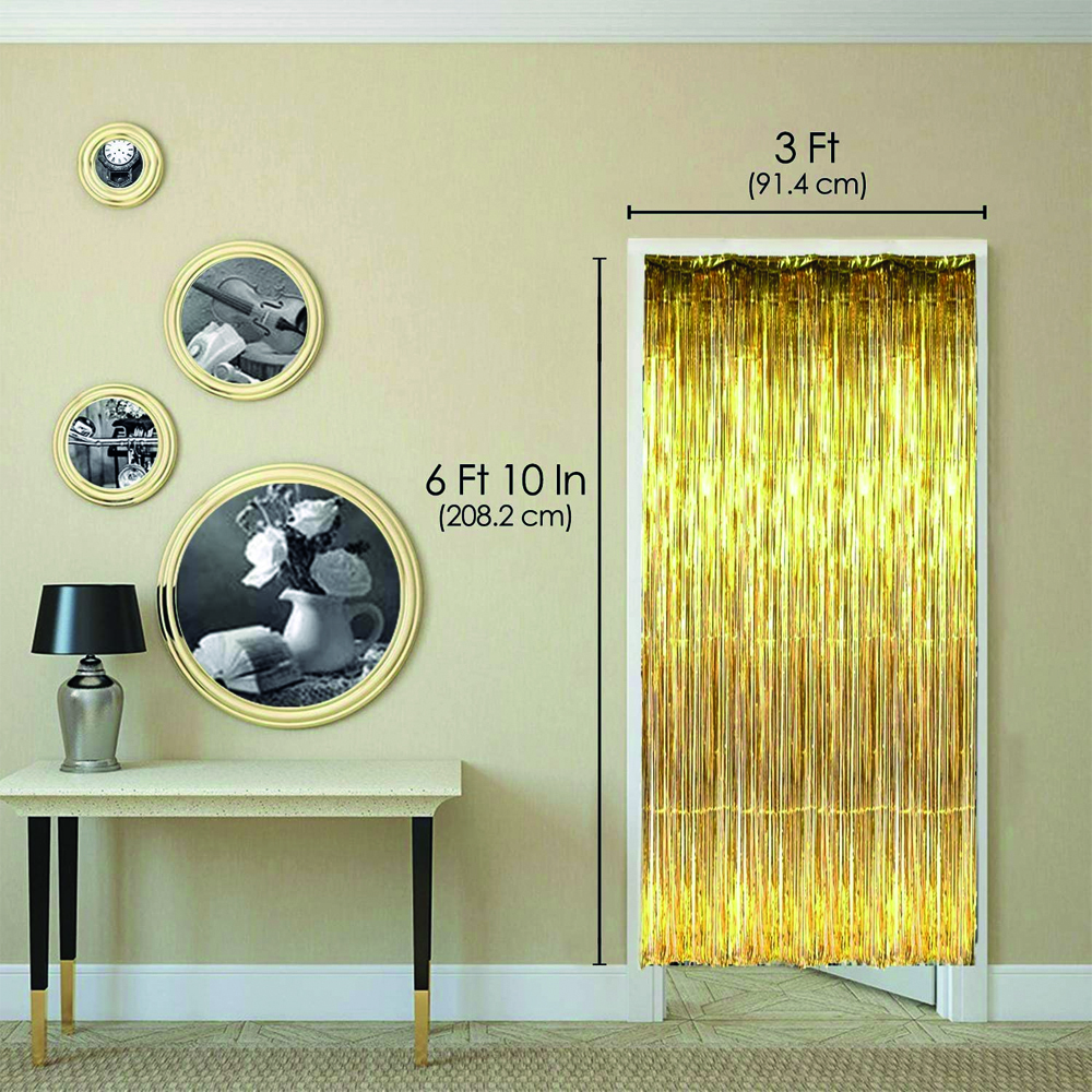 BrainGiggles - Birthday Party Metallic Foil Fringe Backdrop Curtain - 6ft X 3ft - Gold