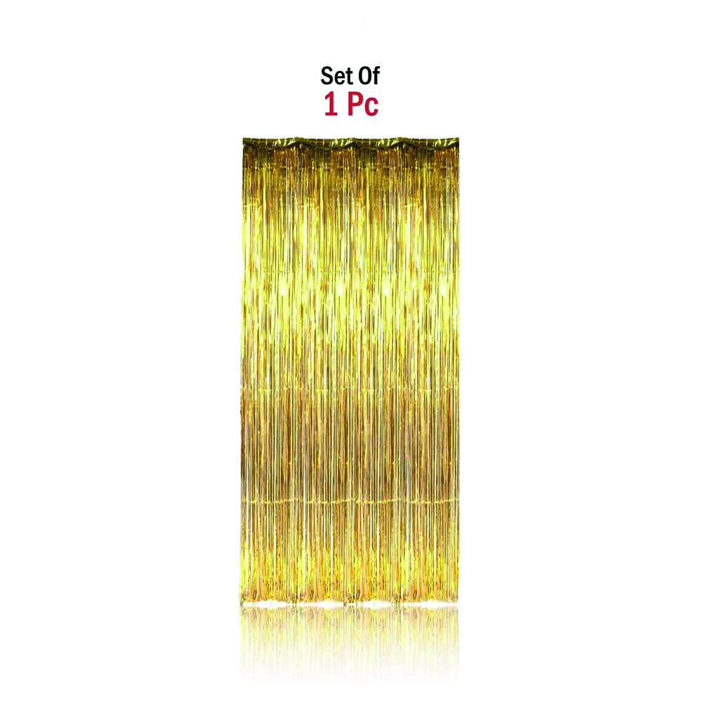 BrainGiggles - Birthday Party Metallic Foil Fringe Backdrop Curtain - 6ft X 3ft - Gold