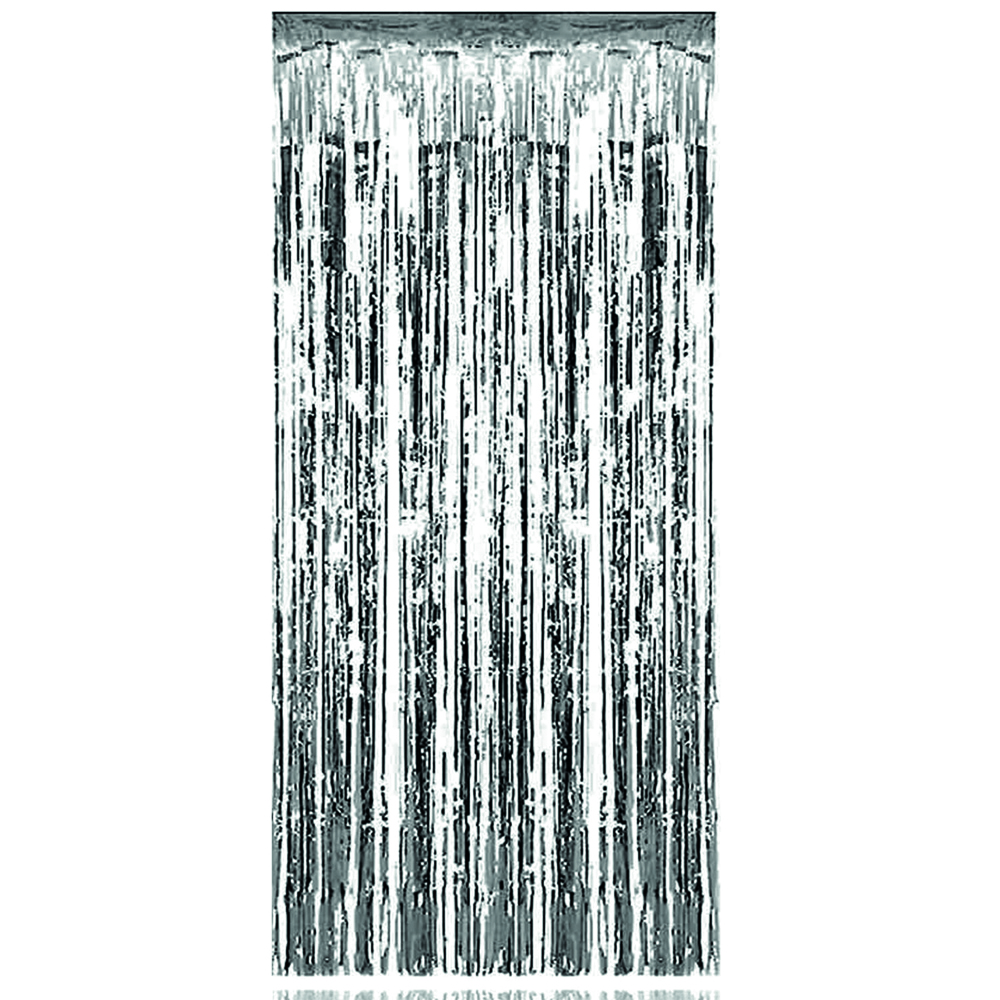 BrainGiggles - Birthday Party Metallic Foil Fringe Backdrop Curtain - 6ft X 3ft - Silver