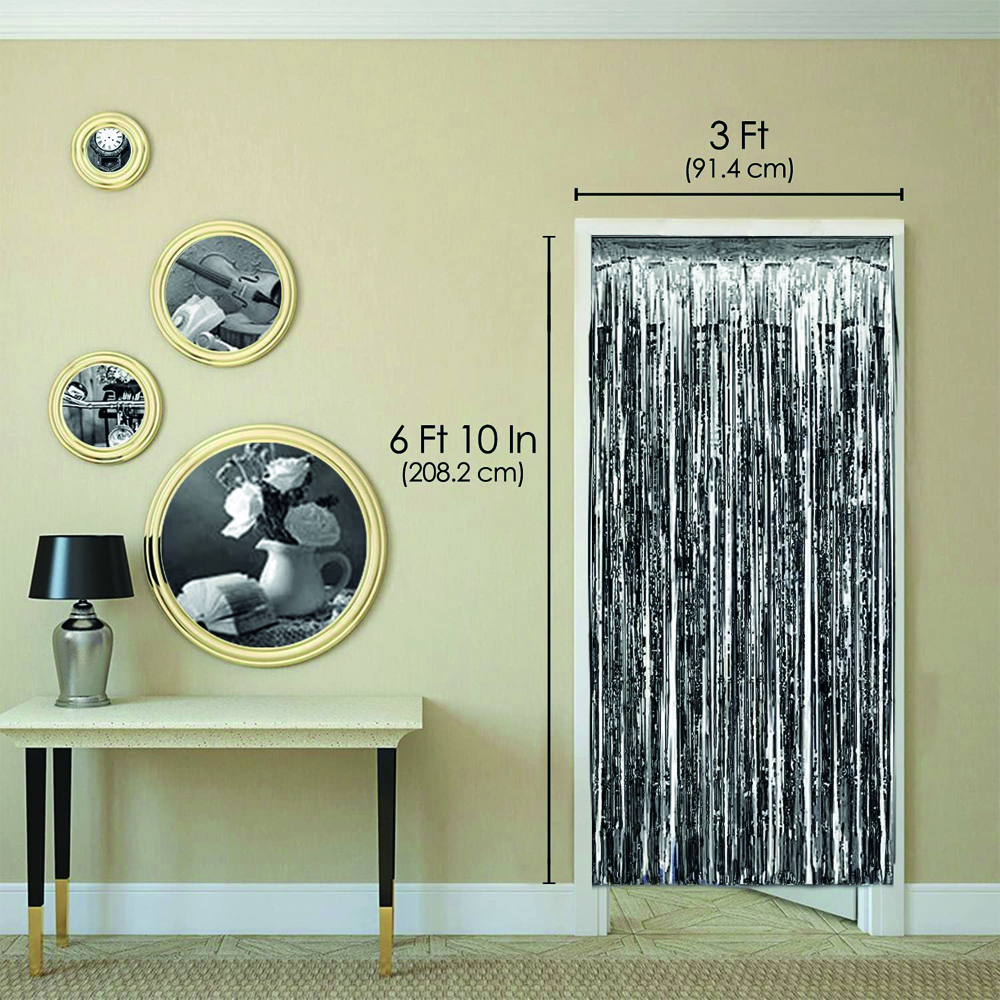 BrainGiggles - Birthday Party Metallic Foil Fringe Backdrop Curtain - 6ft X 3ft - Silver