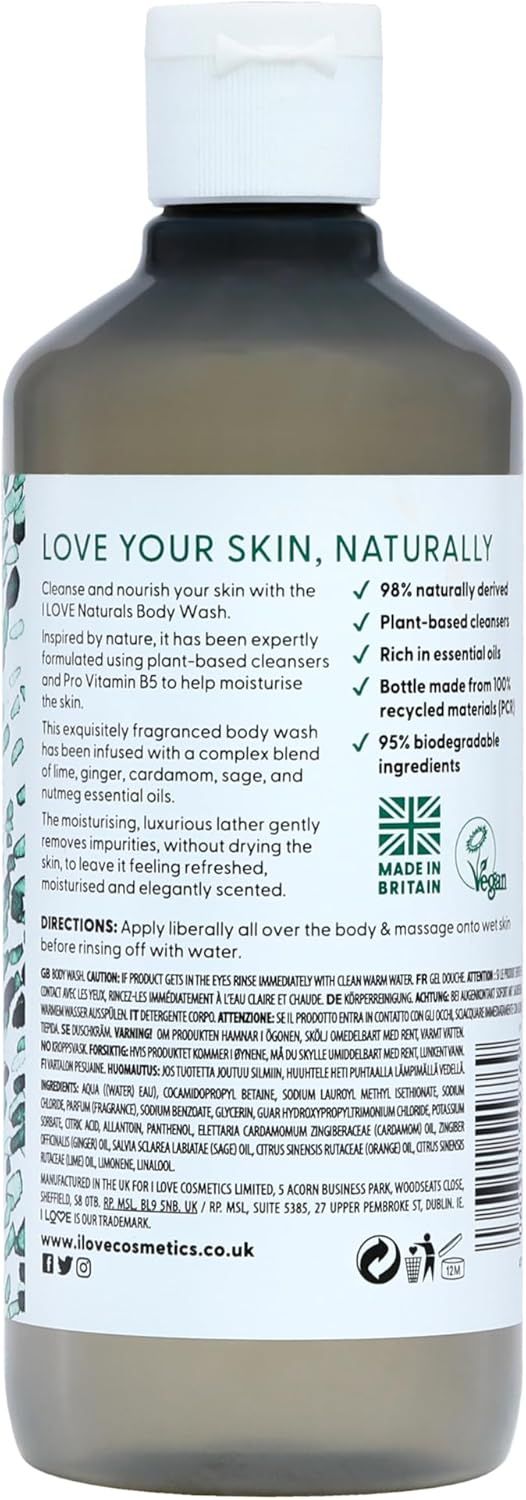 I LOVE - Naturals Lime, Ginger & Cardamom Body Wash - 500ml