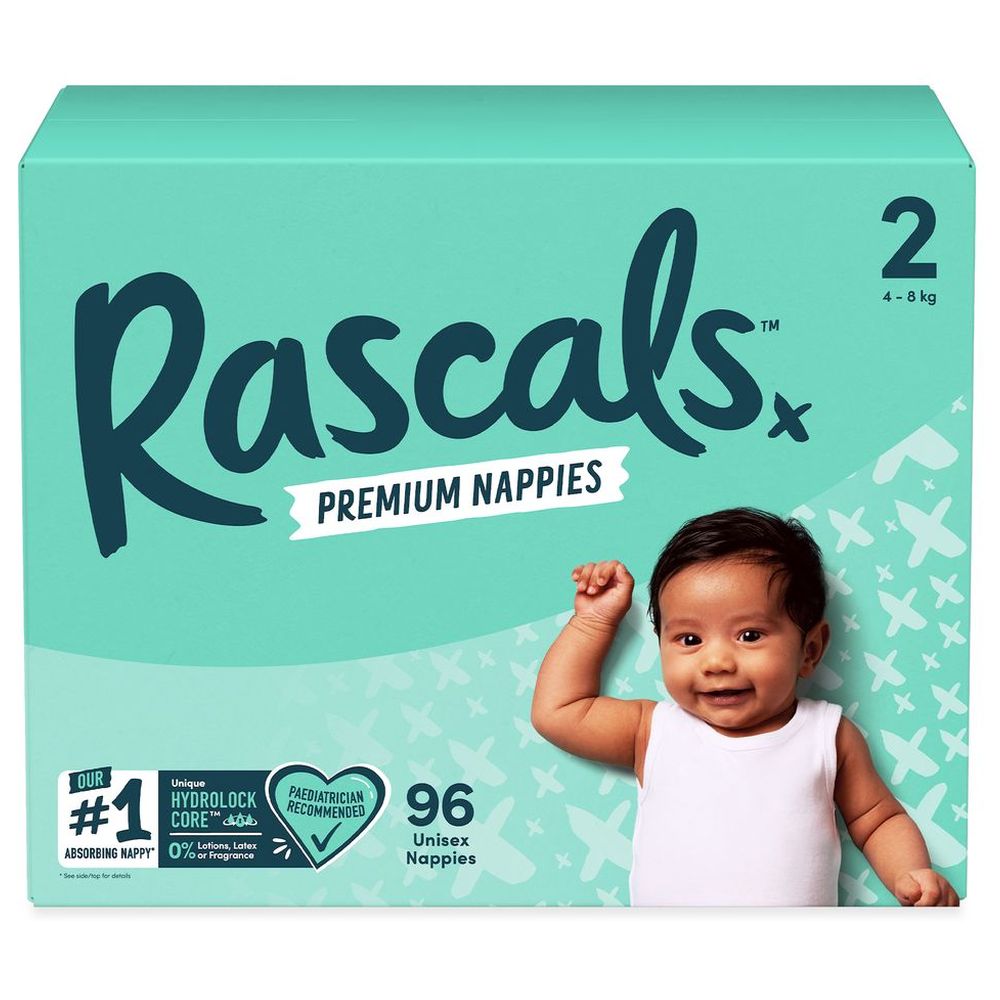 Rascals Premium Baby Diapers Jumbo Box - Size 2 - 4-8 kg - 96 Pcs